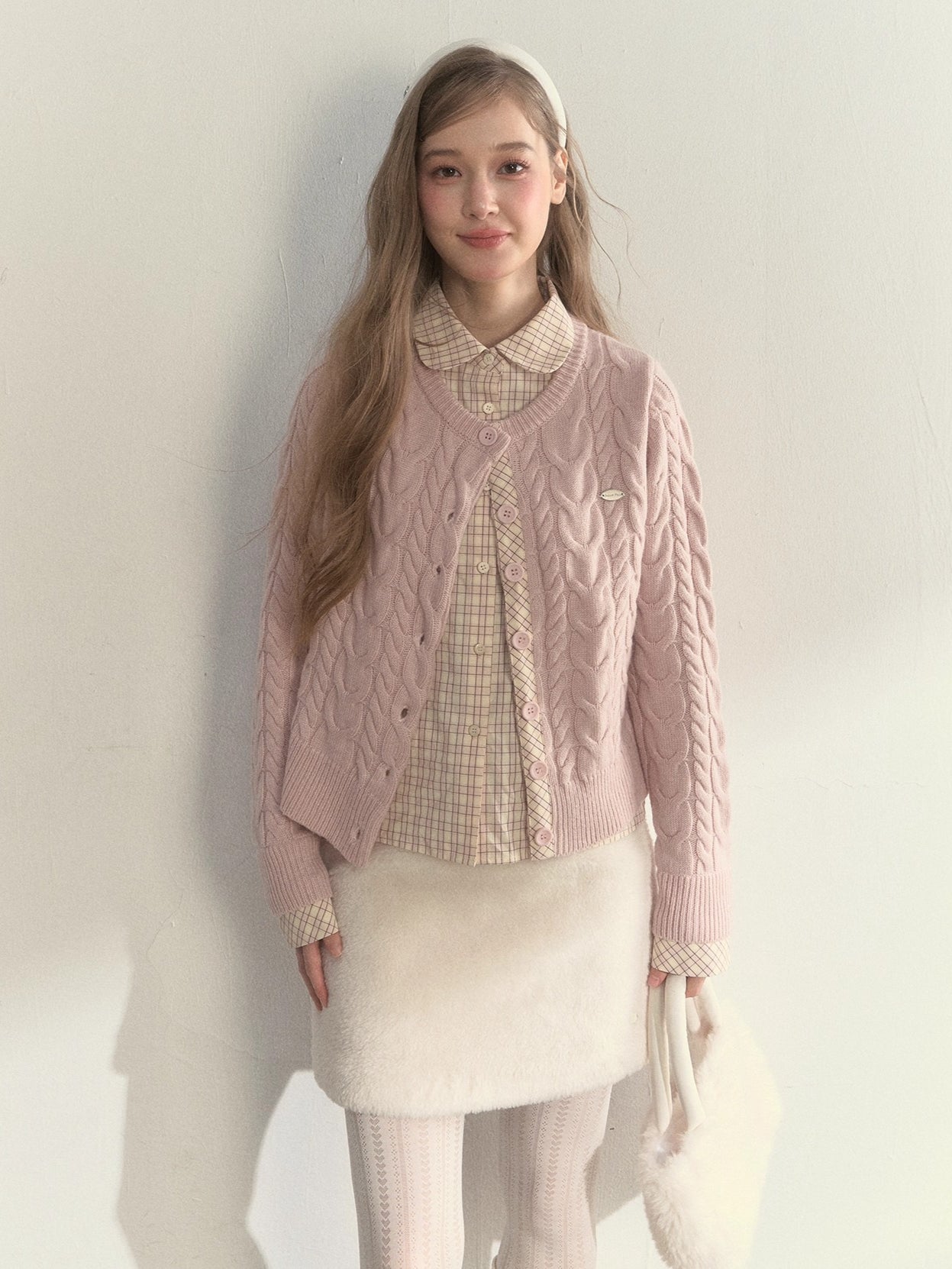 Wool-Blend Layered Doll Collar Knit Cardigan