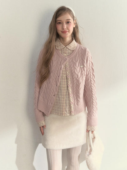 Wool-Blend Layered Doll Collar Knit Cardigan