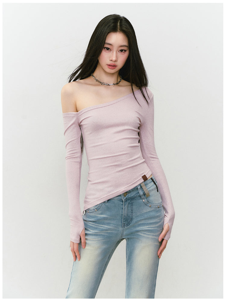 Shimmer Asymmetric Shoulder Irregular T-shirt - CHINASQUAD