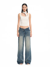 Washed Denim Low-waist Wide-leg Pants - CHINASQUAD