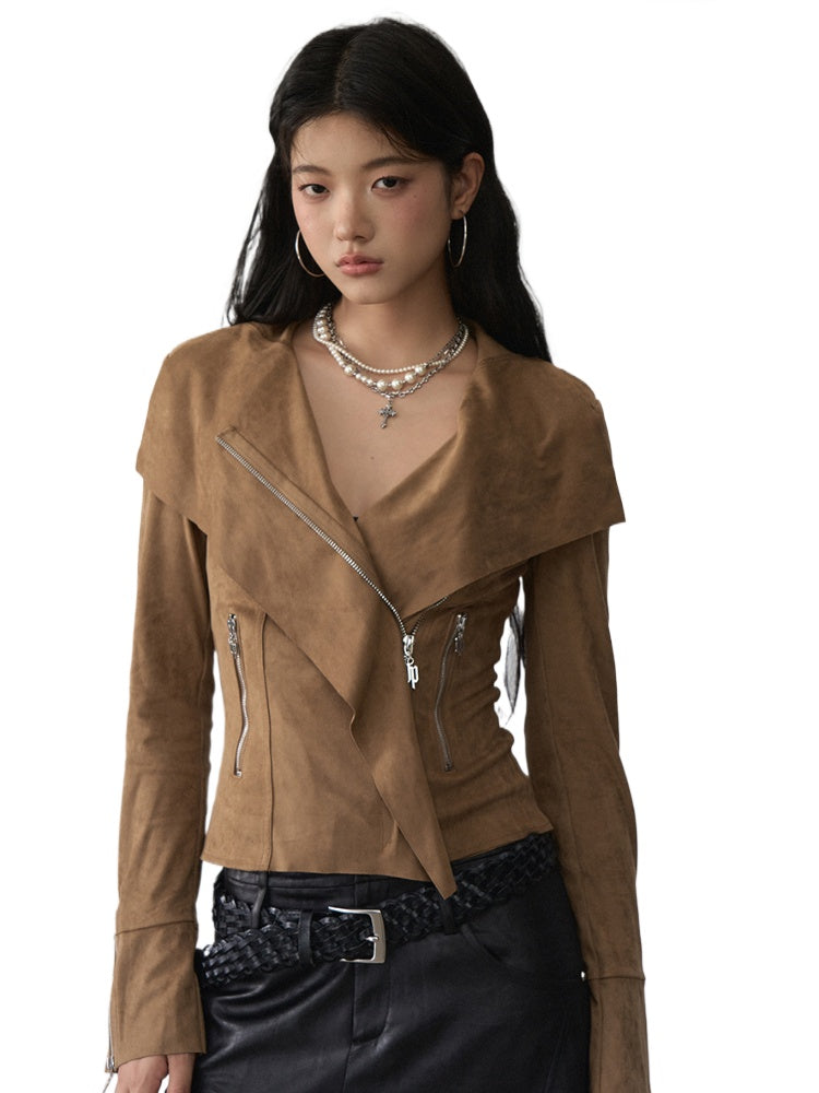 Large Collar Short Suede Jacket - CHINASQUAD