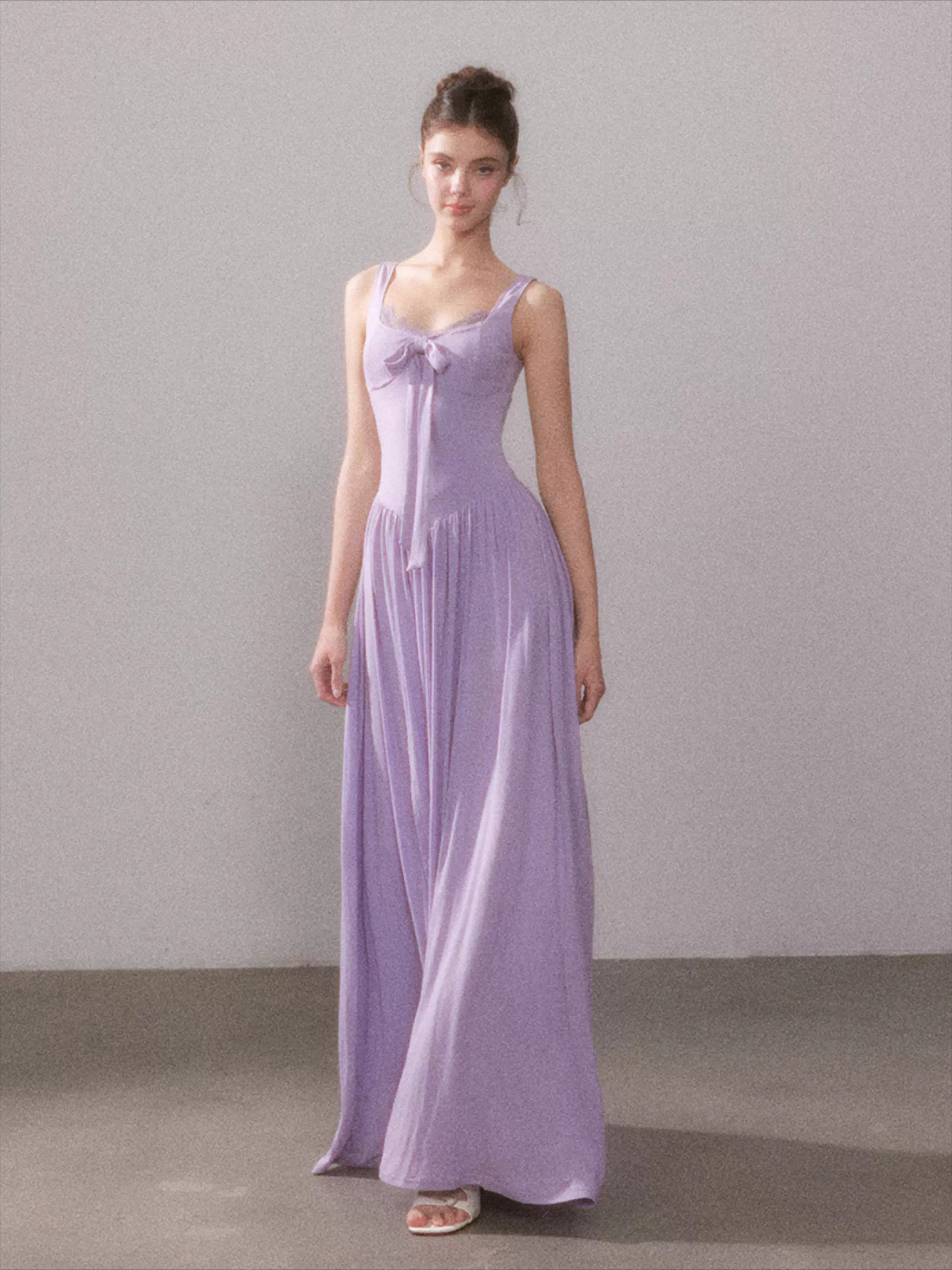 Mist Veil Muse Lace Knit Split Maxi Dress