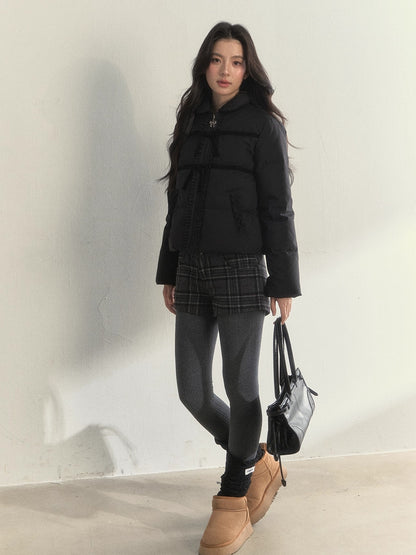 Velvet Bow Trim Down Jacket