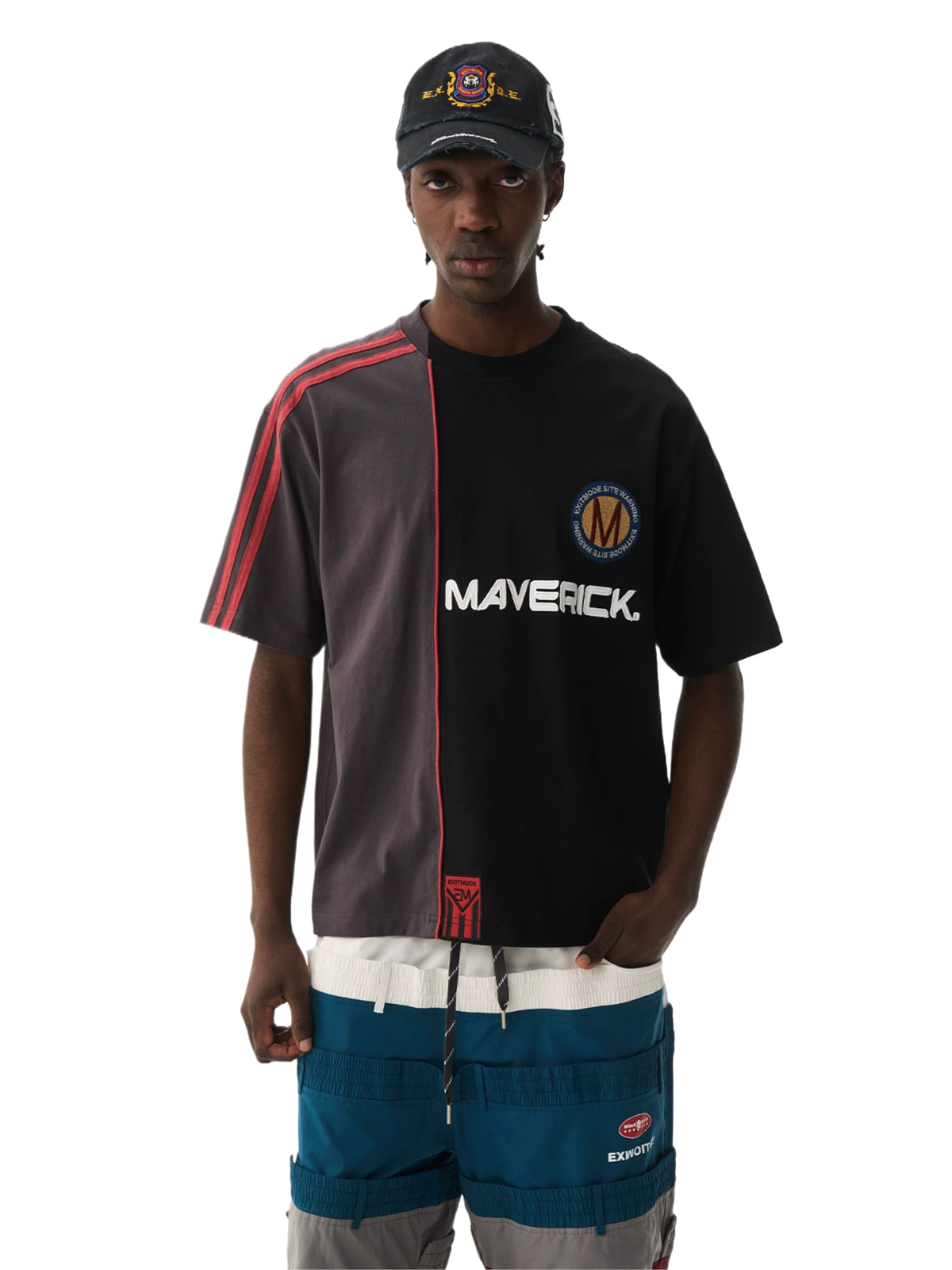 Contrast Panel Tape Embroidered T-Shirt