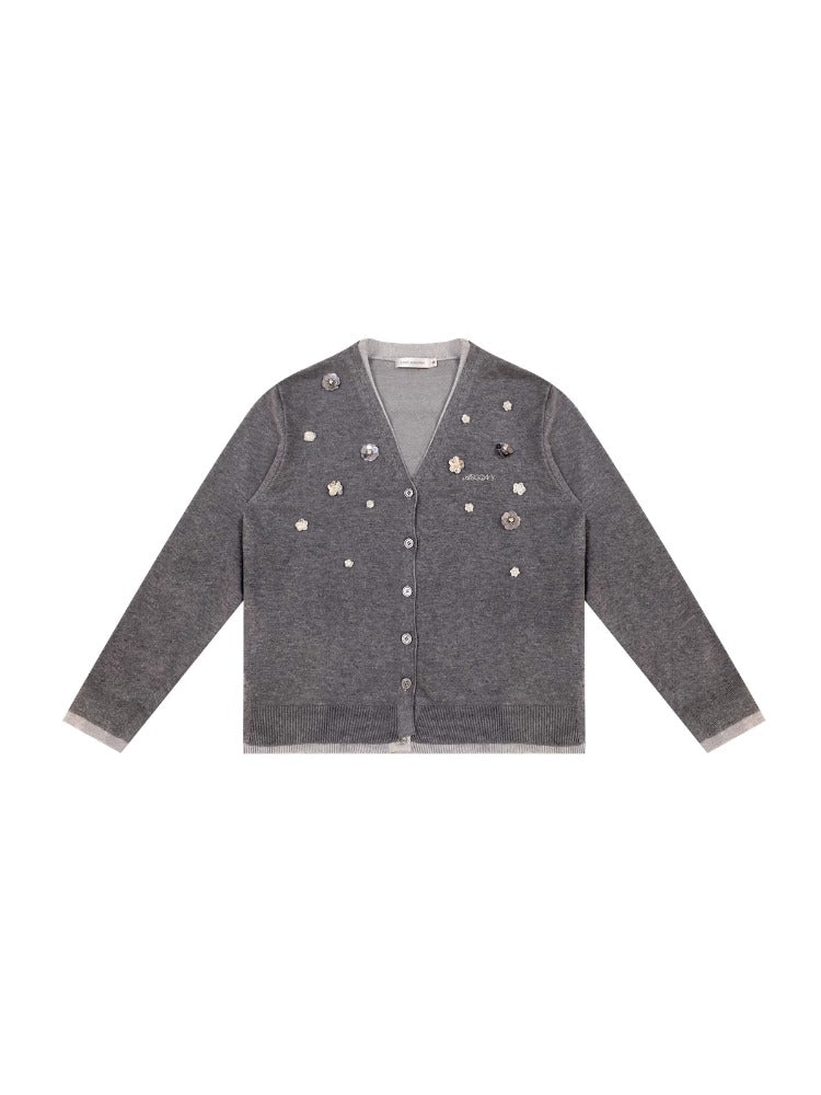 Gray Slim-Fit Knit Cardigan Sweater Jacket