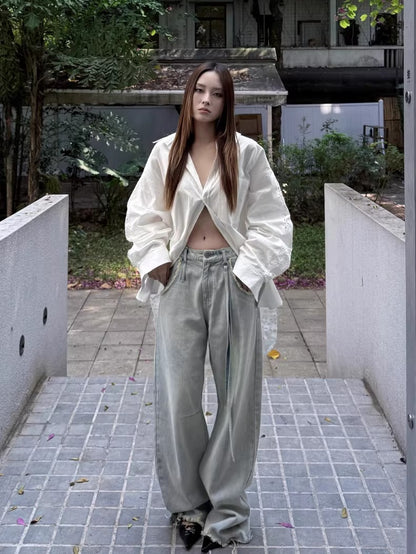 Washed Pleated Banana-Fit Denim Pants