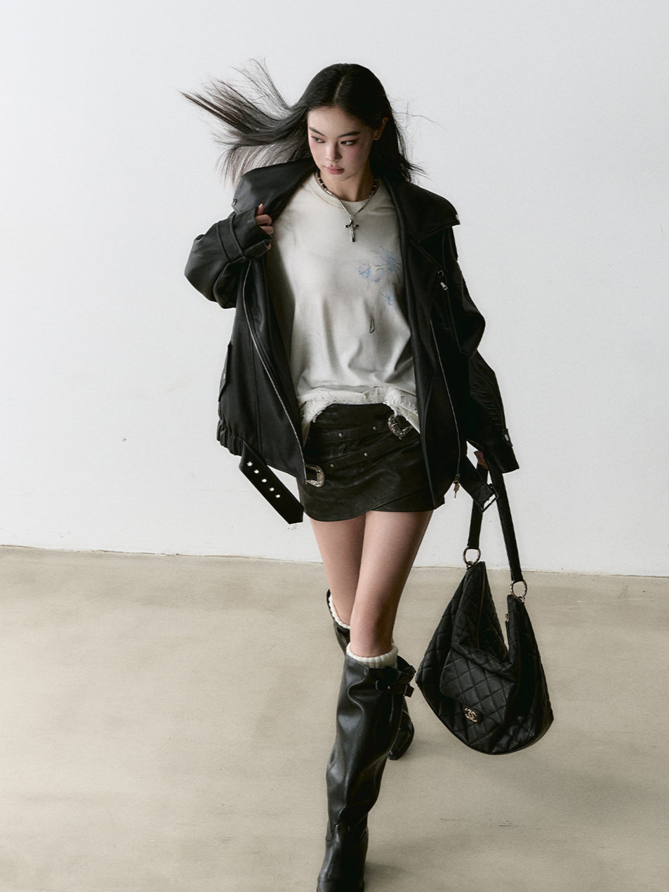 Oversized PU Leather Biker Jacket