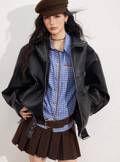 Contrast Plaid Tie Shirt
