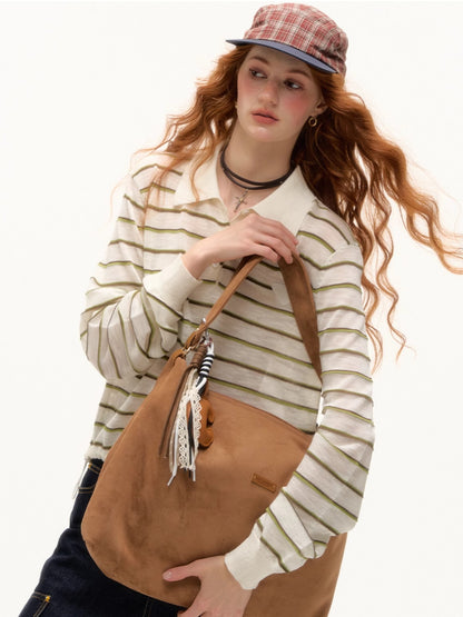 Striped Polo Drawstring T-shirt