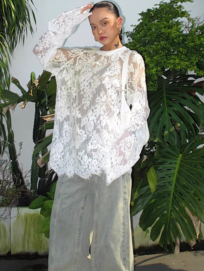 Washed Wide-Leg Denim Pants