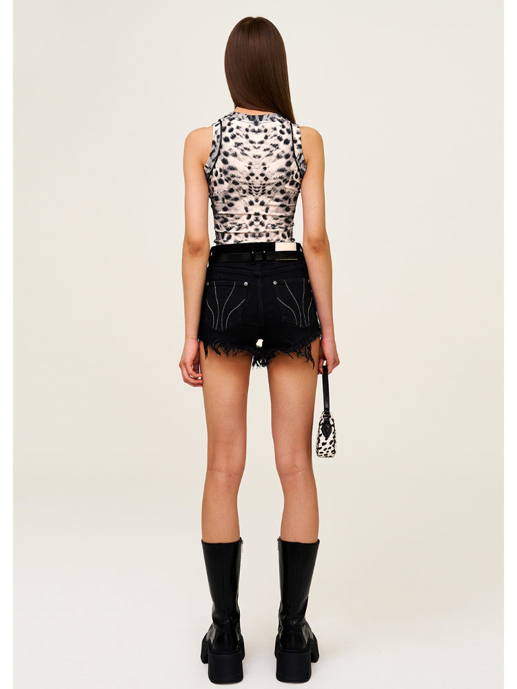 Mid-Low Waist Rivet Fringe Shorts