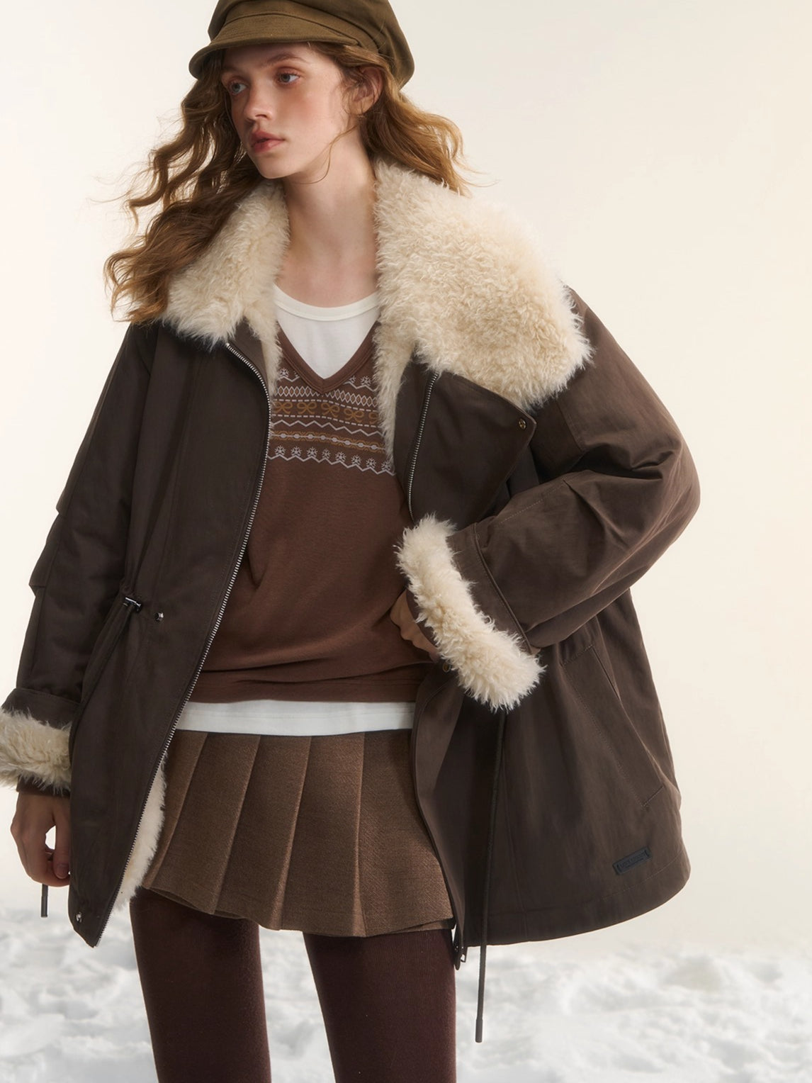 Faux-Fur Oversized Collar Jacket