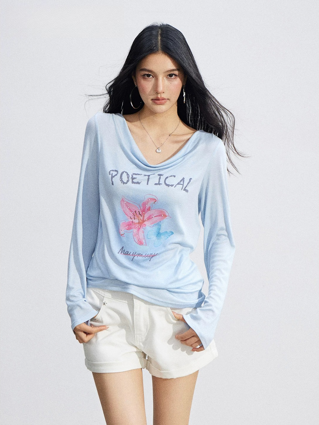 Soft Drape Floral Sun Protection Long Sleeve Top