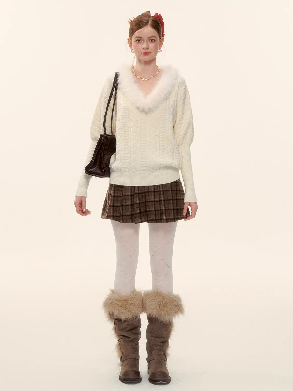 Vintage Red Plaid Wool-Blend Mini Skirt