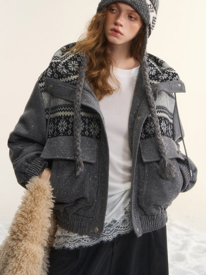 Wool-Blend Hooded Down Jacket