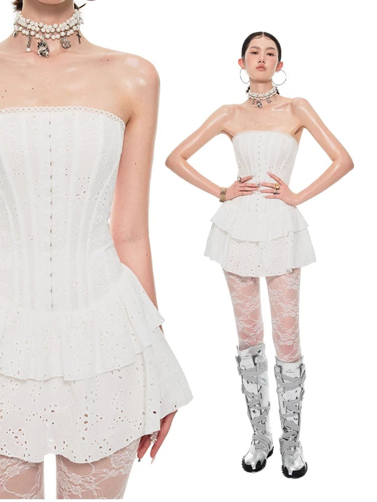 Cotton Jacquard Boned Fit-and-Flare Dress