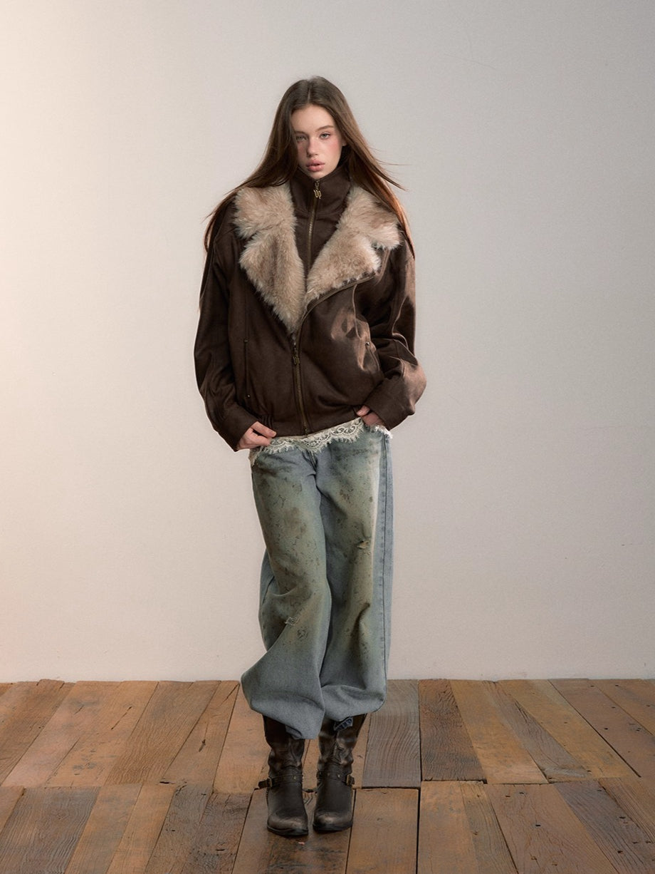 Faux Fur Collar Padded Two-in-One Jacket