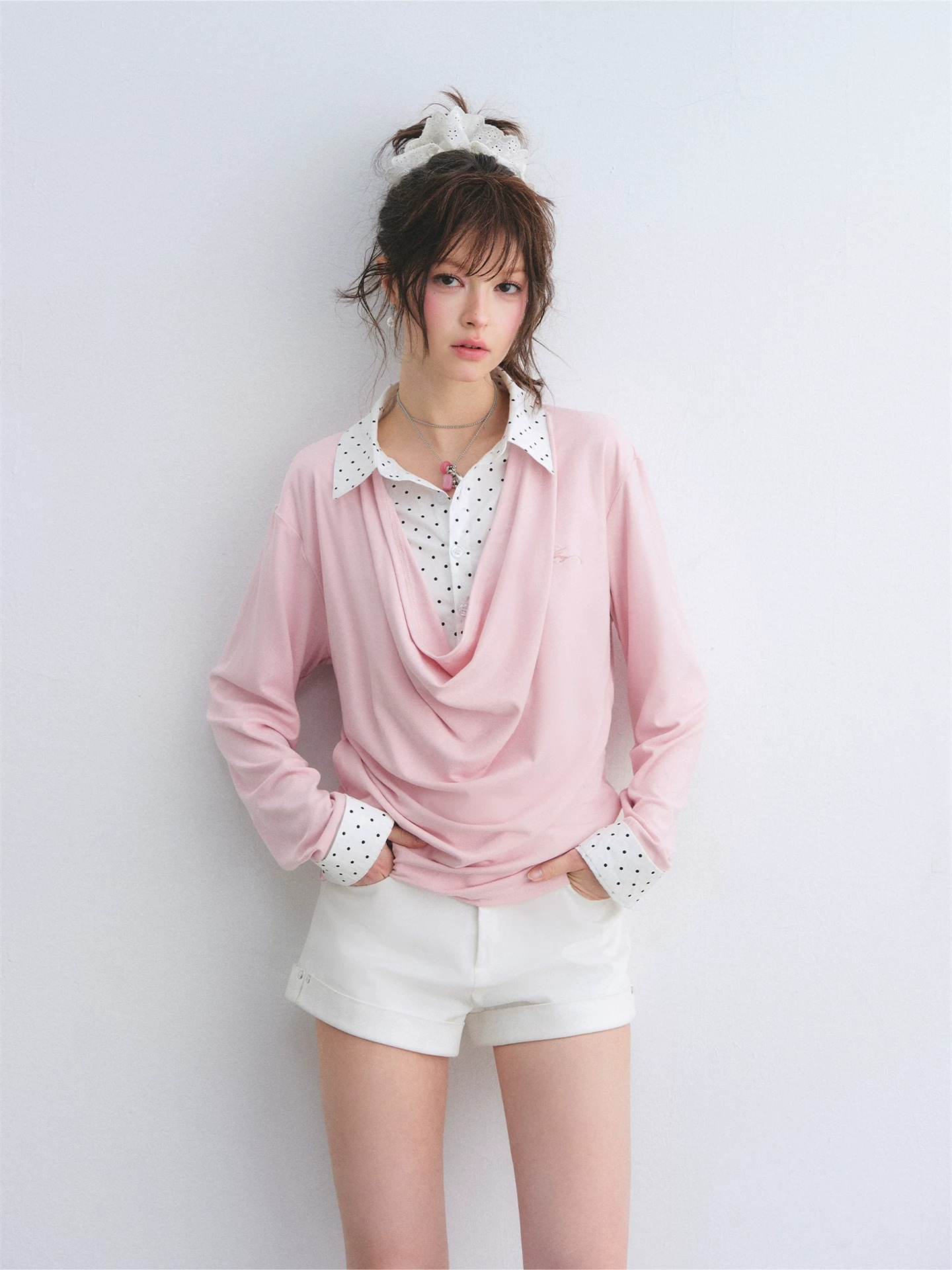 High-Waisted Straight-Leg Denim Shorts with Rolled Hem