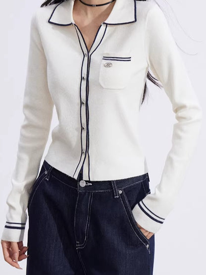 Color-Block Polo Collar Knit Base Layer