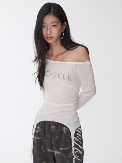 Crystal-Studded Boat-Neck Knit Blouse