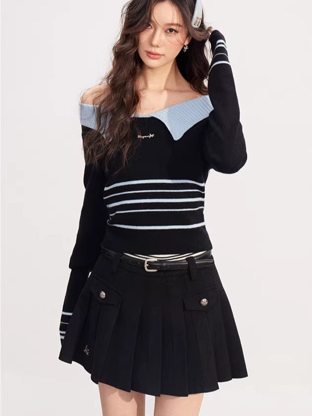 High-Waisted A-Line Pleated Skirt