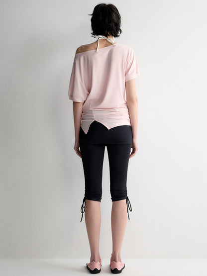 One-Shoulder Pleated Waist T-shirt