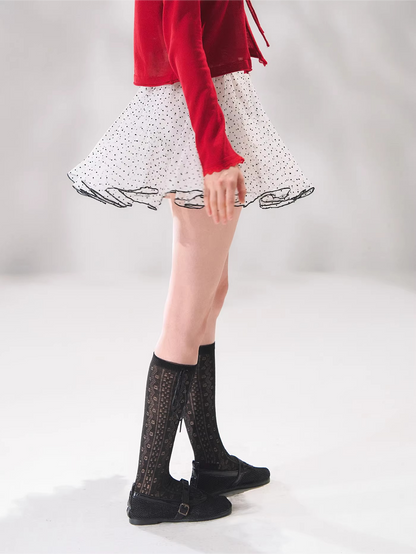 Flocked Polka Dot A-Line Tulle Mini Skirt
