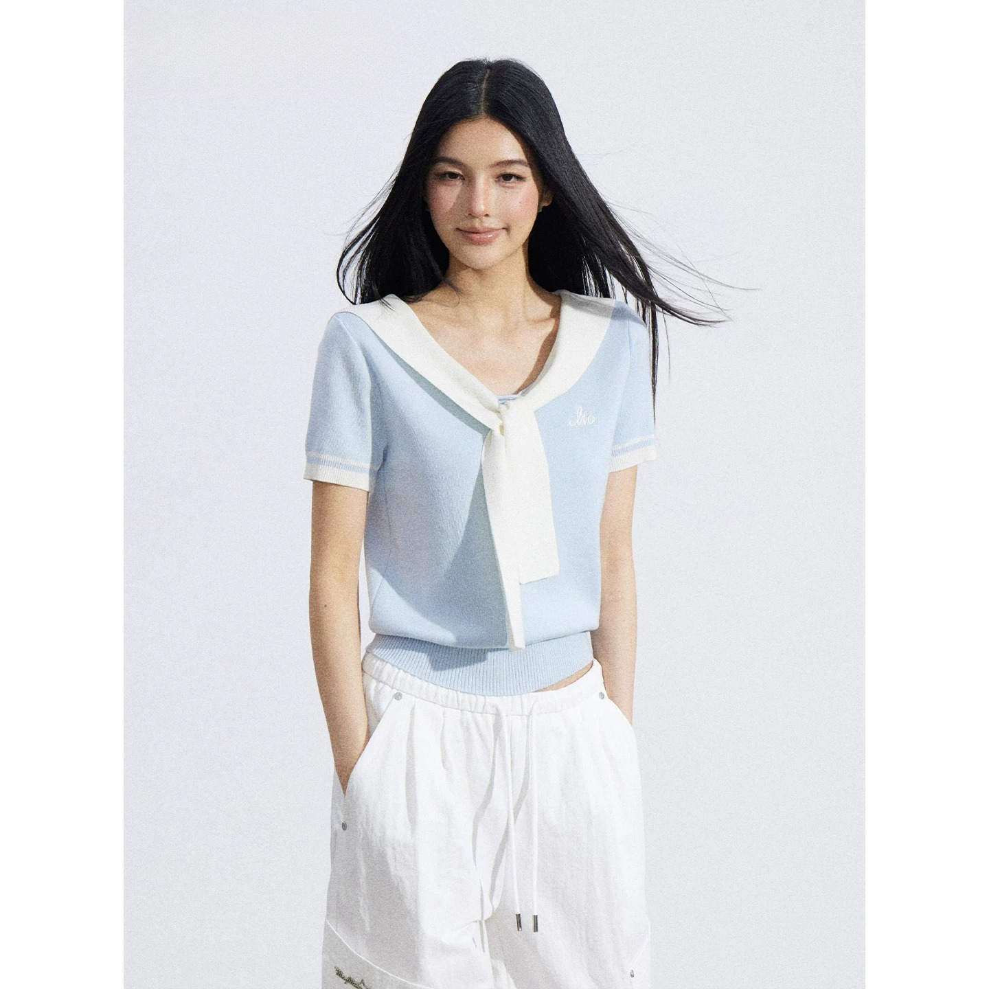 Lyocell Soft-Touch Layered Scarf Knit Top