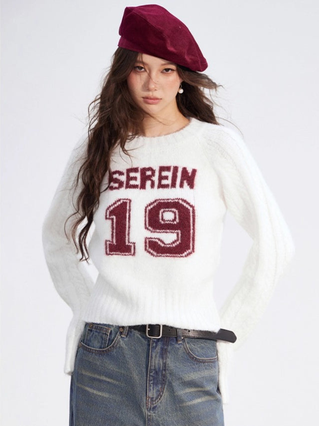 Contrast Cable Knit Wool Crewneck