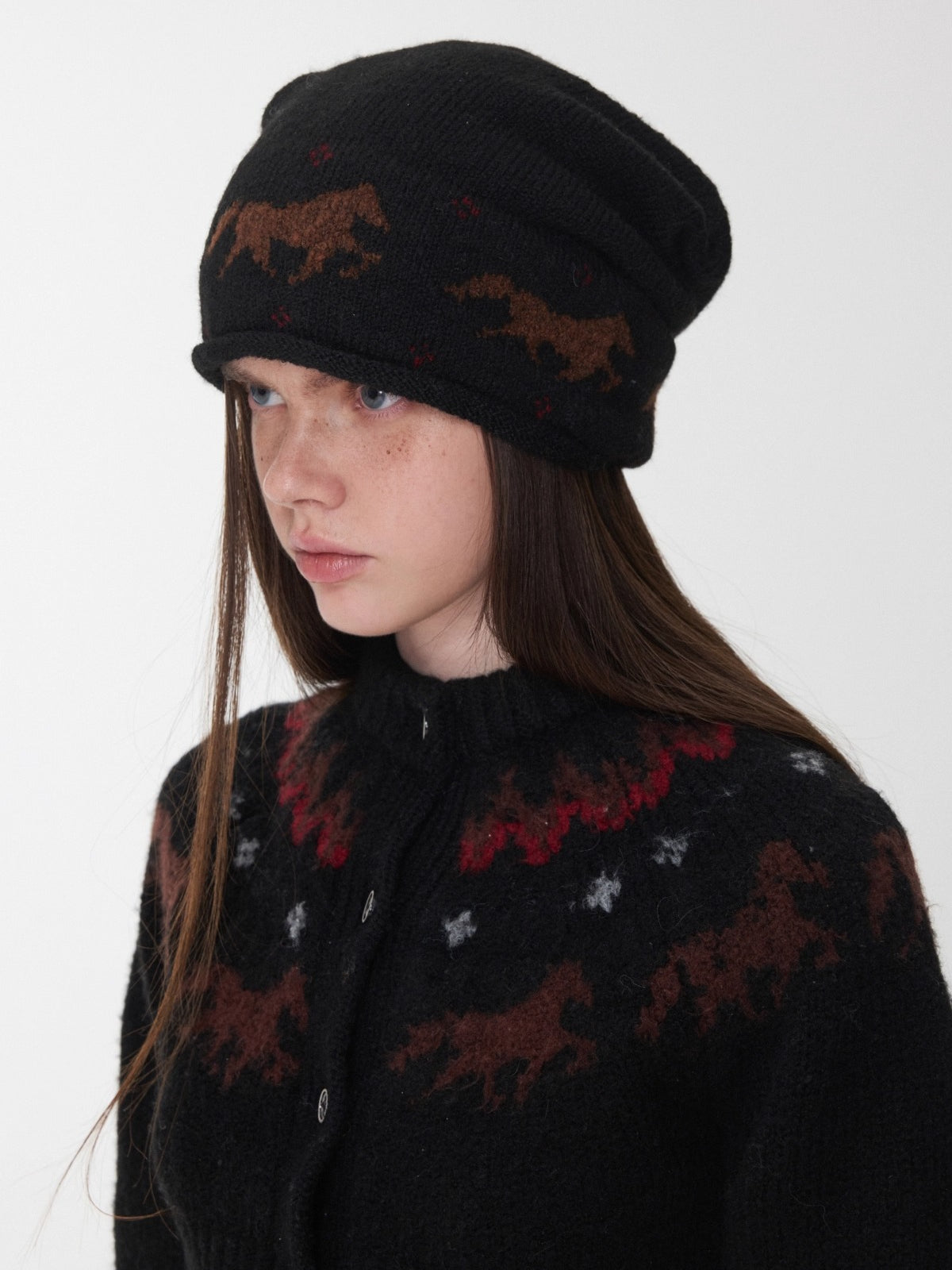 Fair Isle Pony Jacquard Knit Beanie