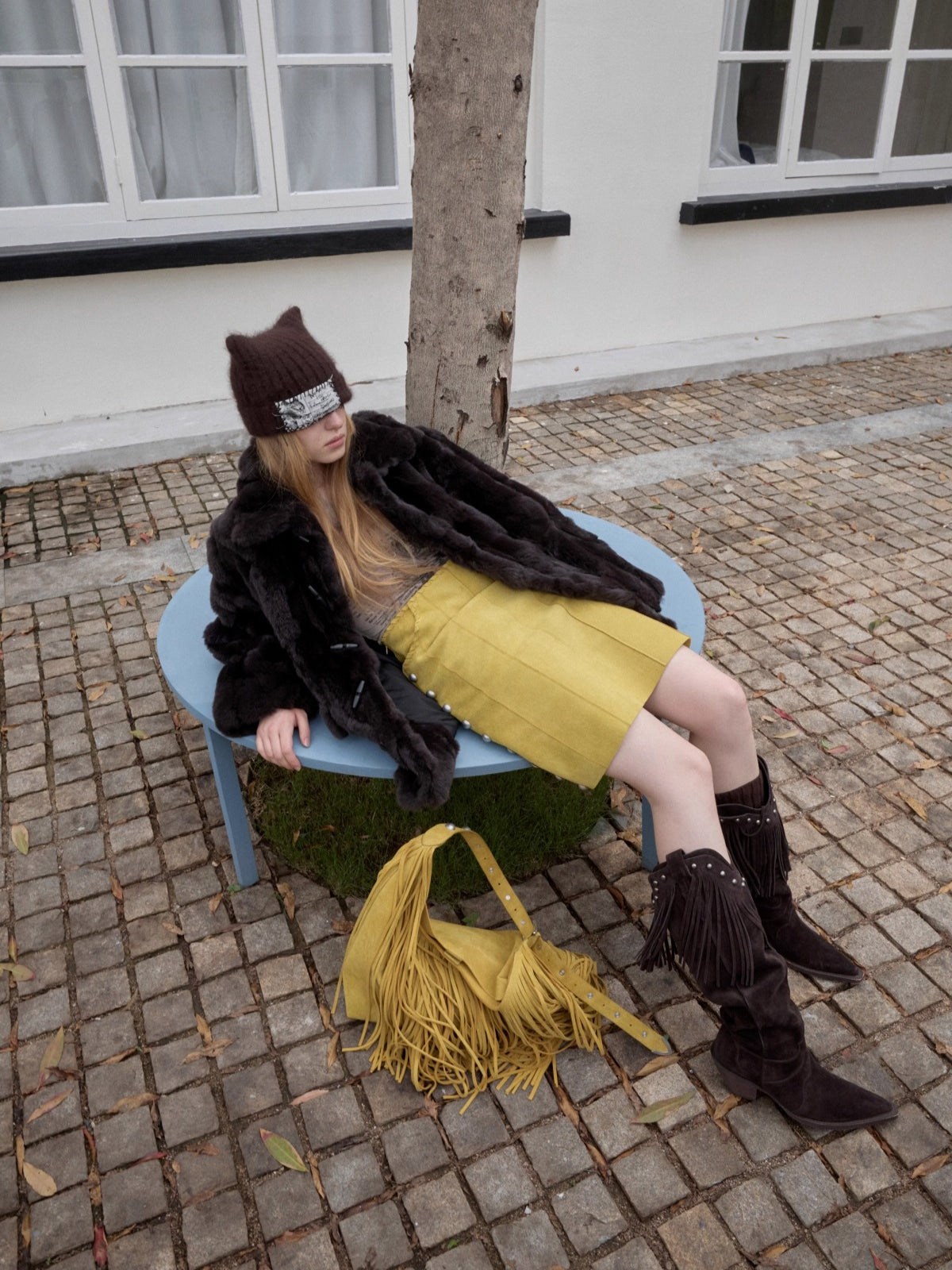 Hand-Stitched Cat-Ear Angora Knit Beanie