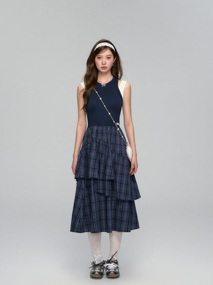 Plaid Asymmetric Sleeveless Vest Dress