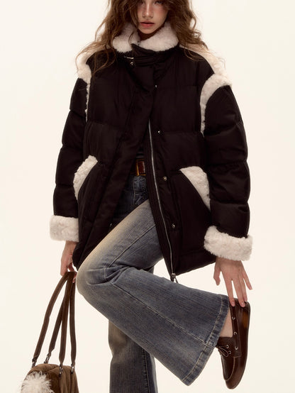 Faux Shearling Panel Down Jacket