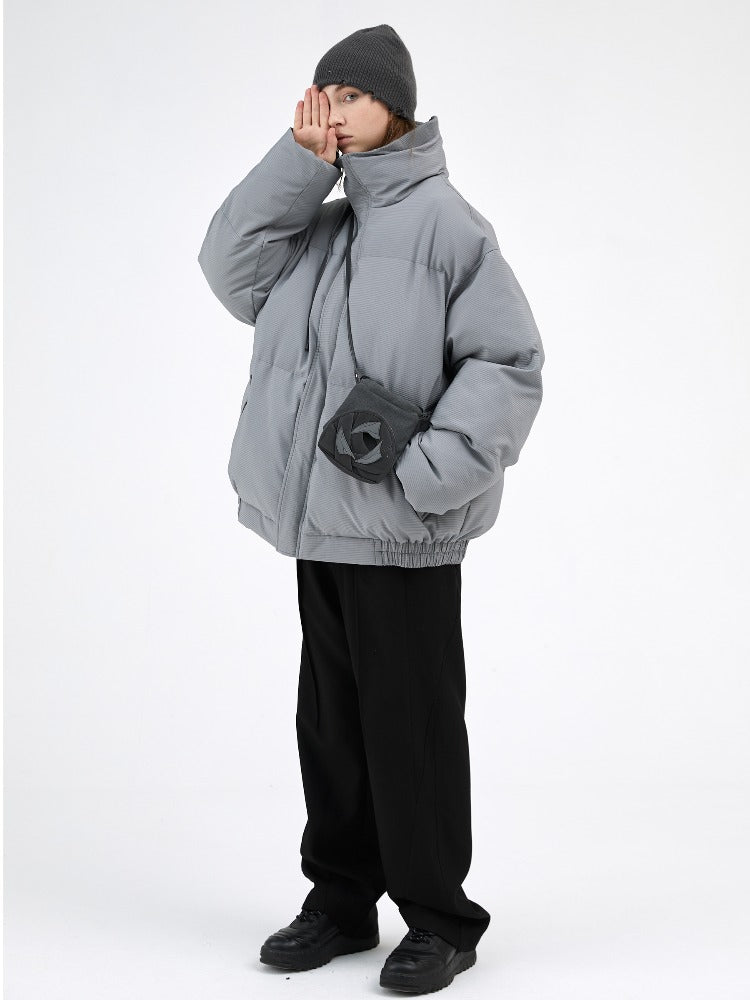 Textured Stripe-Panel Oversized Winter Puffer Jacket