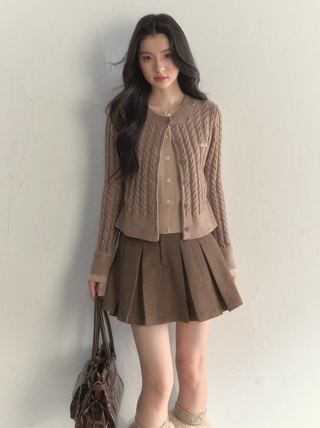 “Hazelnut Latte” Detachable Collar Retro Knit Cardigan