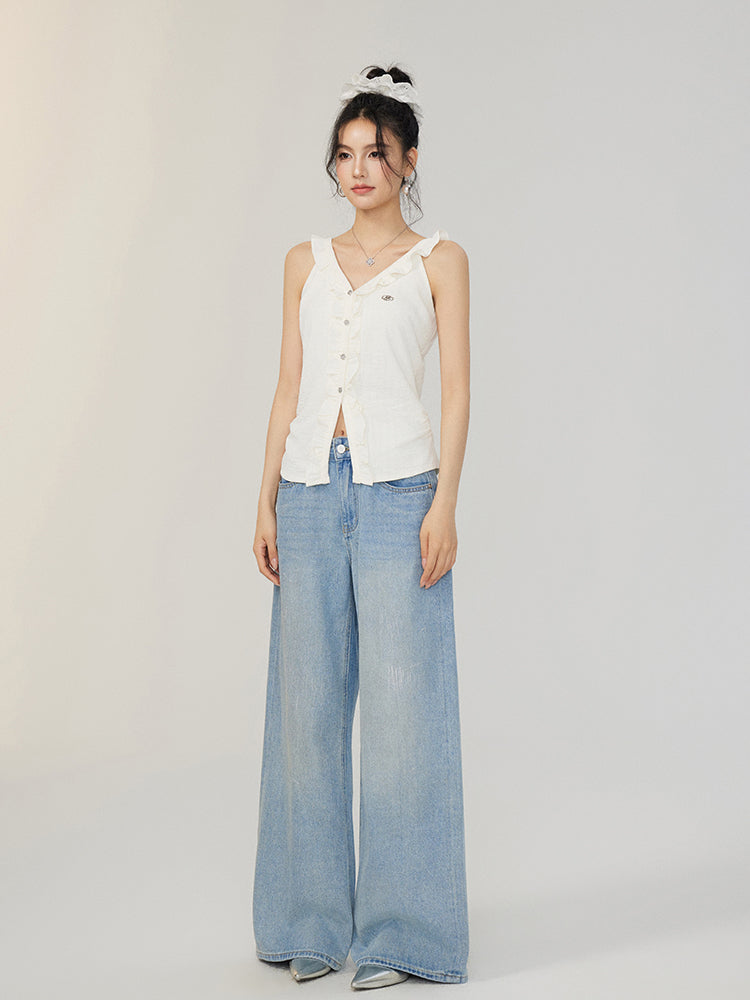 V-neck Lace Ruffled Vest - CHINASQUAD