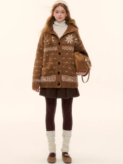 Snowflake Fair Isle Wool-Blend Knit Cardigan