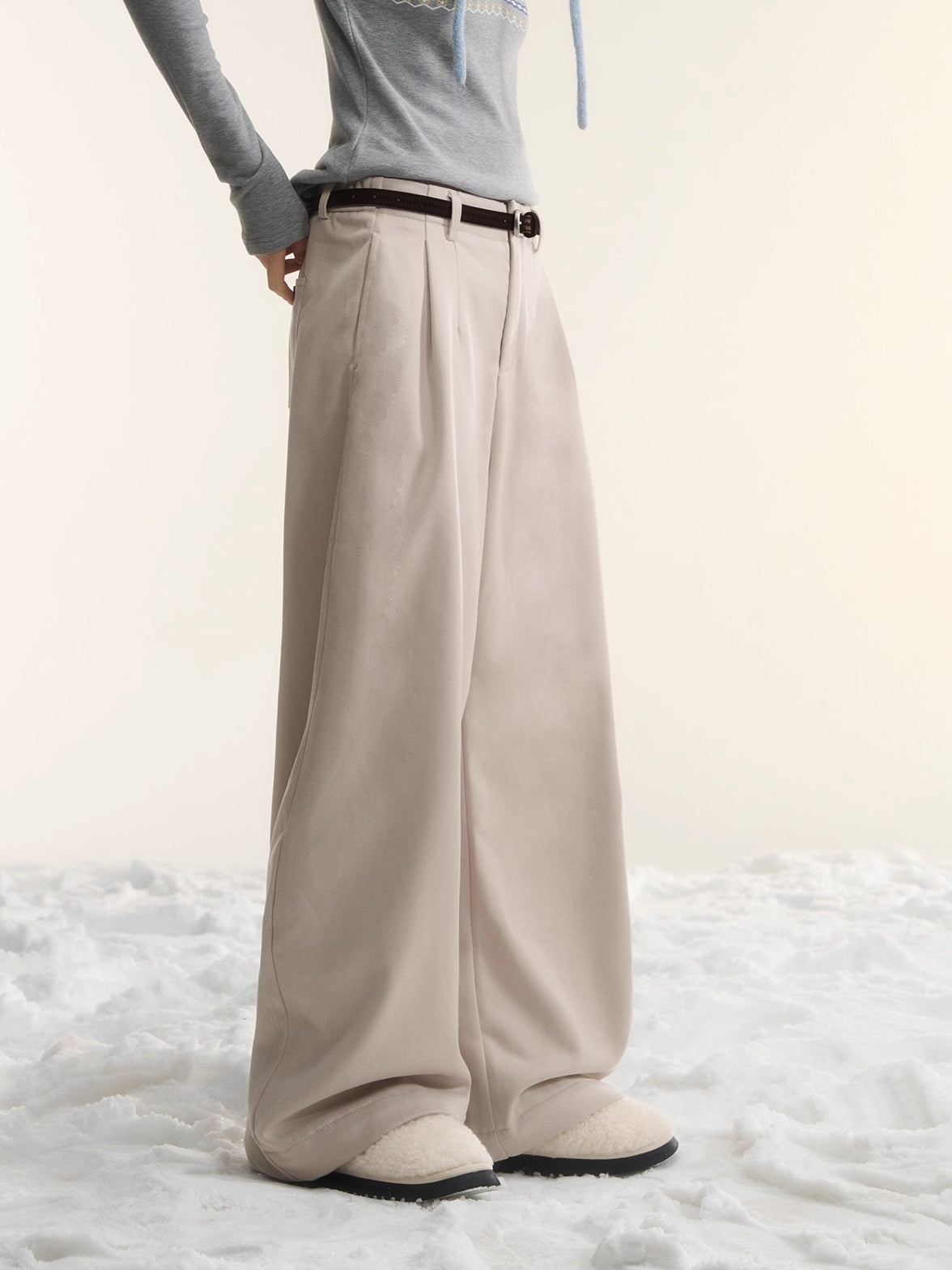 Fleece-Lined Relaxed Belted Trousers