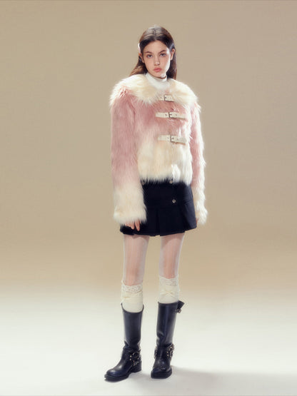 Pink Gradient Button Shearling Jacket