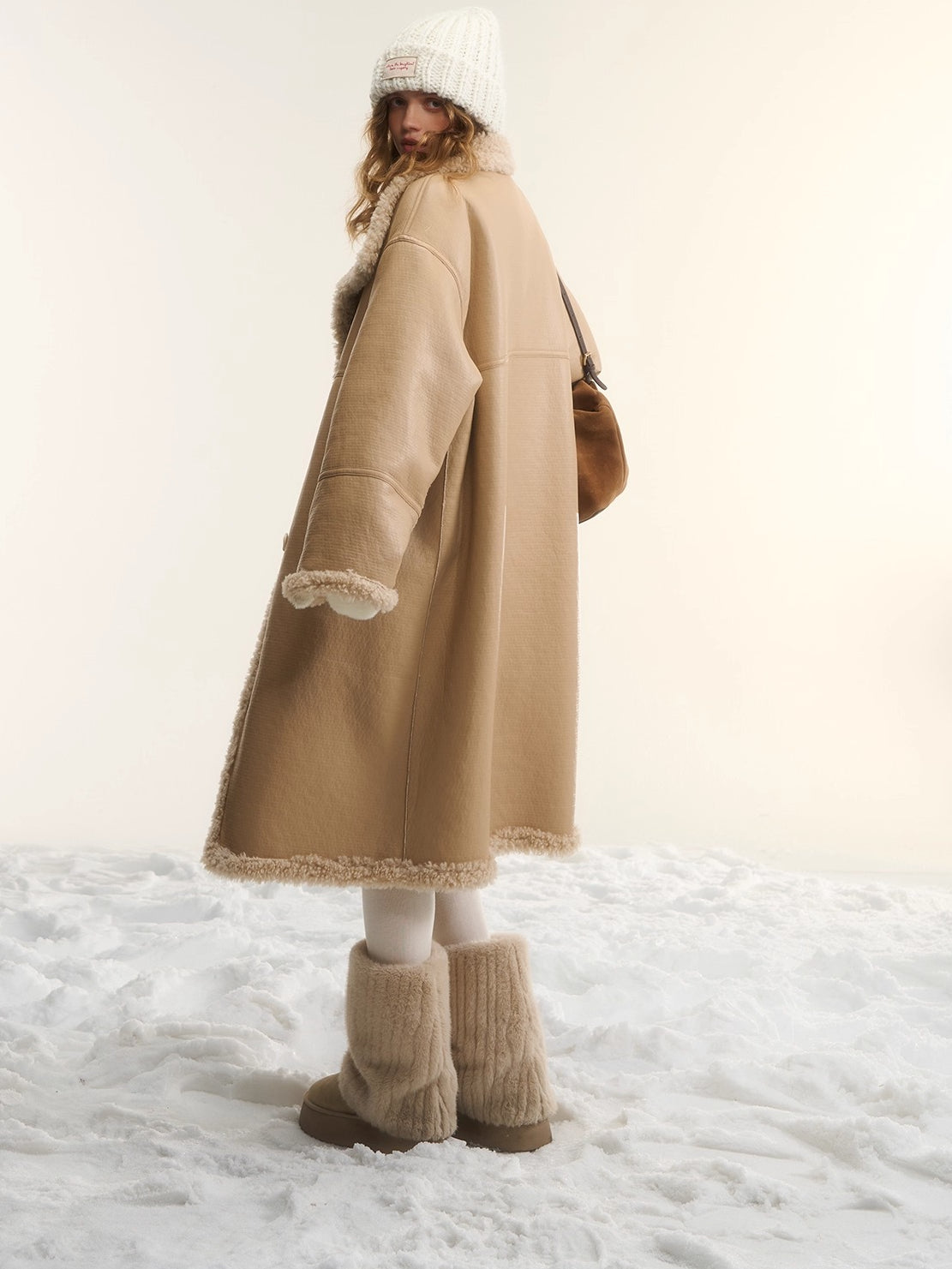 Shearling-Style Panelled Mid-Length Coat