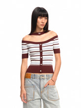 One-Shoulder Halter Neck Color-Block Striped T-shirt - CHINASQUAD