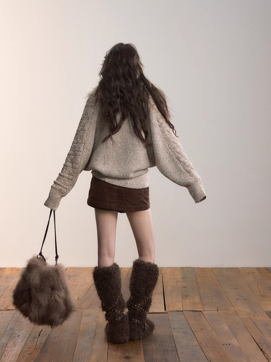 Detachable Faux Fur Collar Knit Cardigan