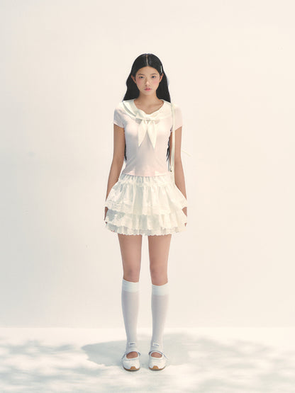 White Lace Trimmed Tiered Skirt - CHINASQUAD