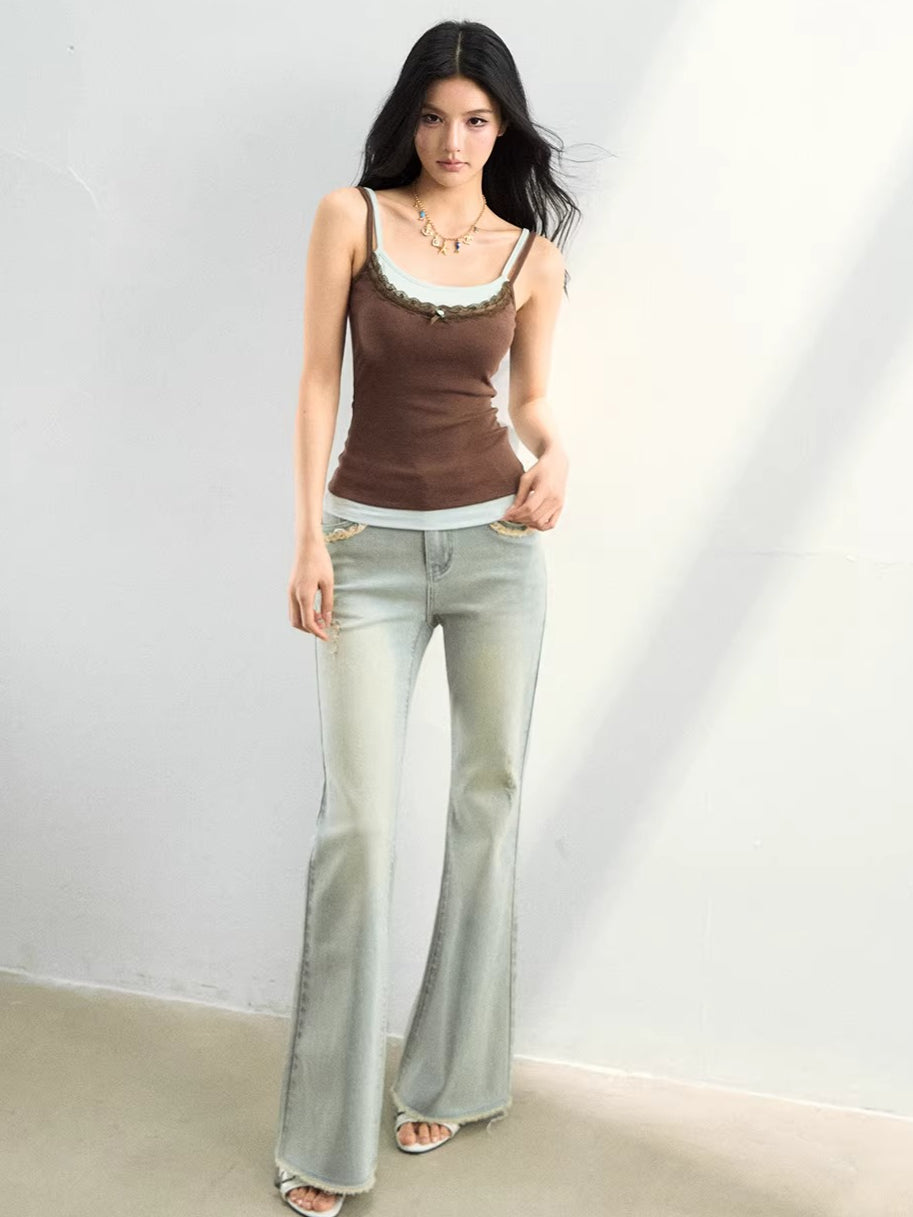 Raw-Edge Slim Flared Denim Jeans