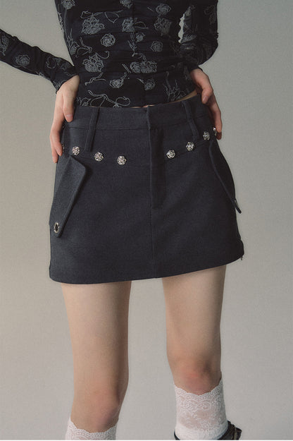 Grey Rivet A-line Skirt - CHINASQUAD