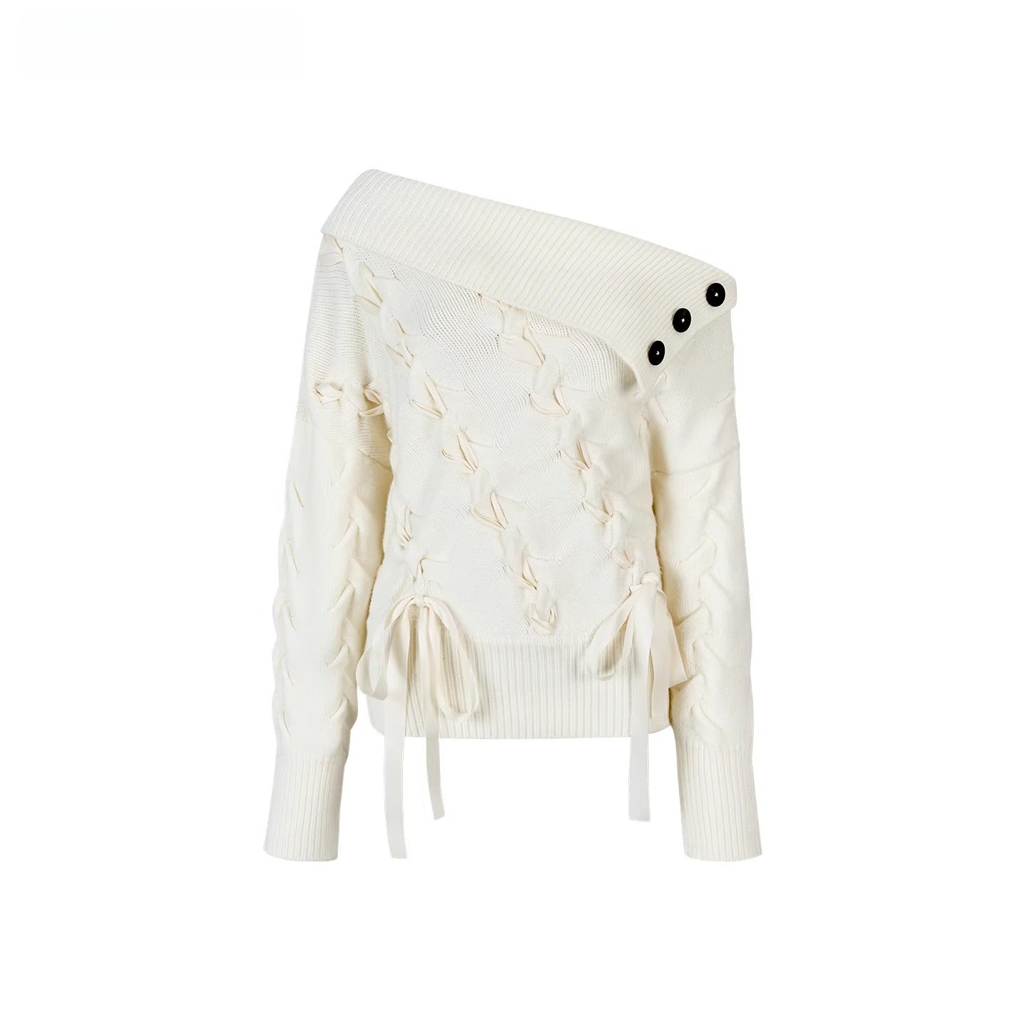 Asymmetric Off-Shoulder Cable Knit Sweater