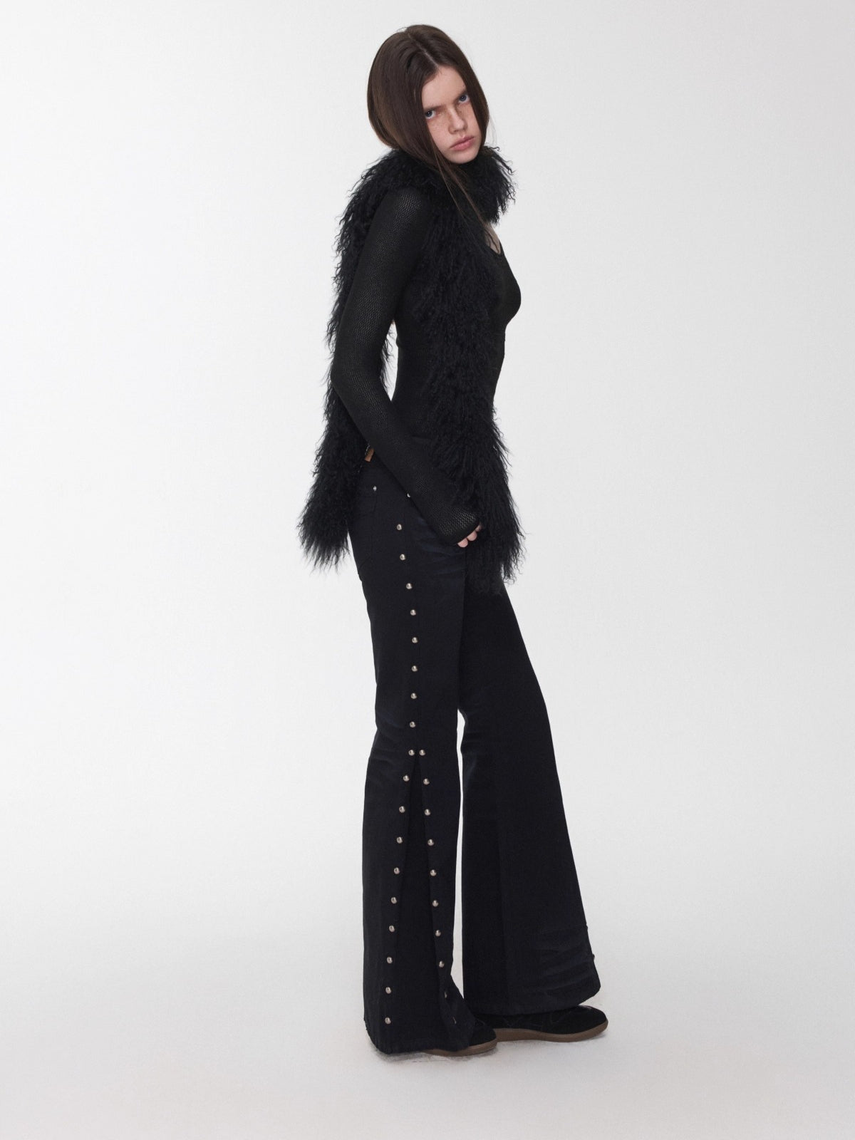 Ombre Shearling Wool Long Scarf