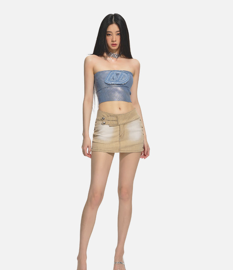 Brown Slim-Fit Bodycon Denim skirt - CHINASQUAD