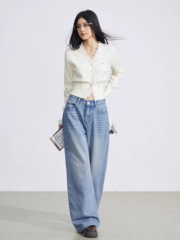 Heart Stud Wide-Leg Jeans