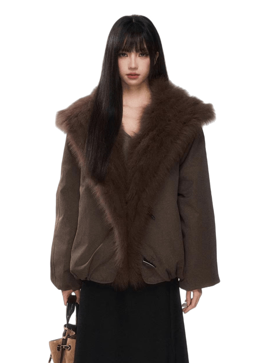 Fur Collar Goose Down Cropped Puffer Jacket
